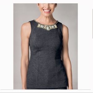CAbi Gray Sleeveless Top with Embellished Neckline